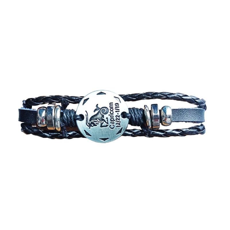 Fashion, accesorii si bijuterii - Femei - Bijuterii femei - Bratari femei - Bratara din piele ecologica, Zodiac Capricorn, Negru, BR46 - Infinity.ro