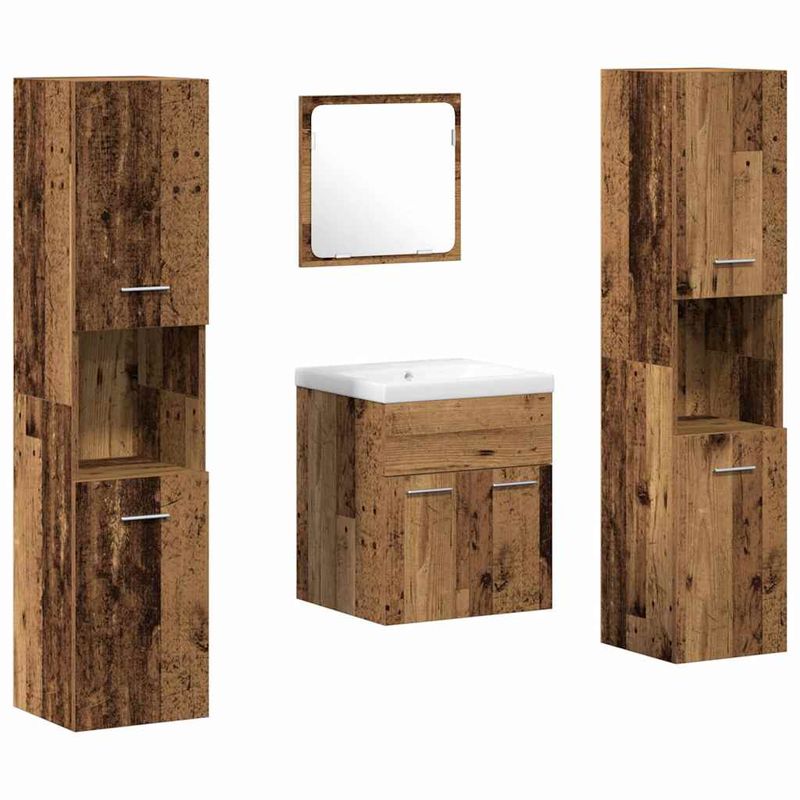 Casa si Gradina - Mobilier - Seturi de mobilier - Seturi baie - Set Mobilier Baie 4 Piese Lemn Vechi Inginerat - Infinity.ro