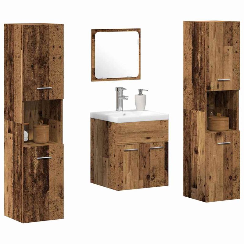 Casa si Gradina - Mobilier - Seturi de mobilier - Seturi baie - Set Mobilier Baie 4 Piese Lemn Vechi Inginerat - Infinity.ro