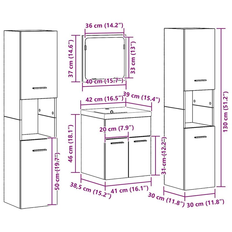 Casa si Gradina - Mobilier - Seturi de mobilier - Seturi baie - Set Mobilier Baie 4 Piese Lemn Vechi Inginerat - Infinity.ro