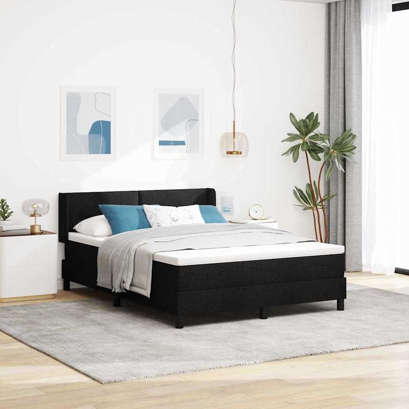 Casa si Gradina - Mobilier - Paturi si accesorii - Paturi - Pat cu arcuri cu headboard Negru 140 x 190 cm Tesatura si Spuma - Infinity.ro