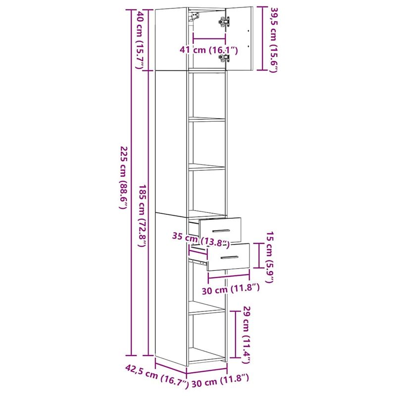 Casa si Gradina - Mobilier - Comode si corpuri - Comode - Cabinet de Stocare Subtire Stejar Artisan 30x42.5x225 cm Lemn Prelucrat - Infinity.ro