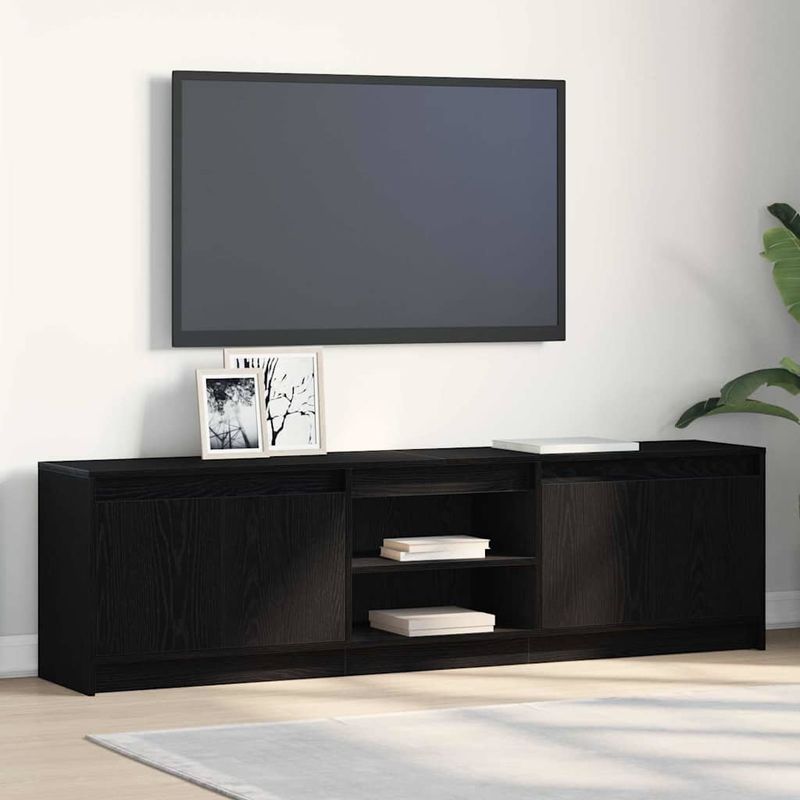 Casa si Gradina - Mobilier - Comode si corpuri - Comode - Cabinet TV cu lumini cu banda LED cu depozitare cu usa Negru 182 x 34 x 50 cm - Infinity.ro