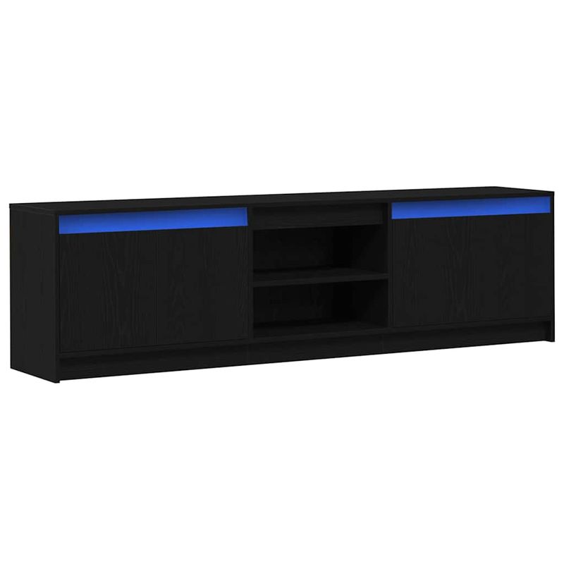 Casa si Gradina - Mobilier - Comode si corpuri - Comode - Cabinet TV cu lumini cu banda LED cu depozitare cu usa Negru 182 x 34 x 50 cm - Infinity.ro