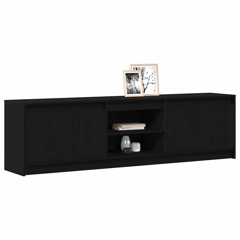 Casa si Gradina - Mobilier - Comode si corpuri - Comode - Cabinet TV cu lumini cu banda LED cu depozitare cu usa Negru 182 x 34 x 50 cm - Infinity.ro