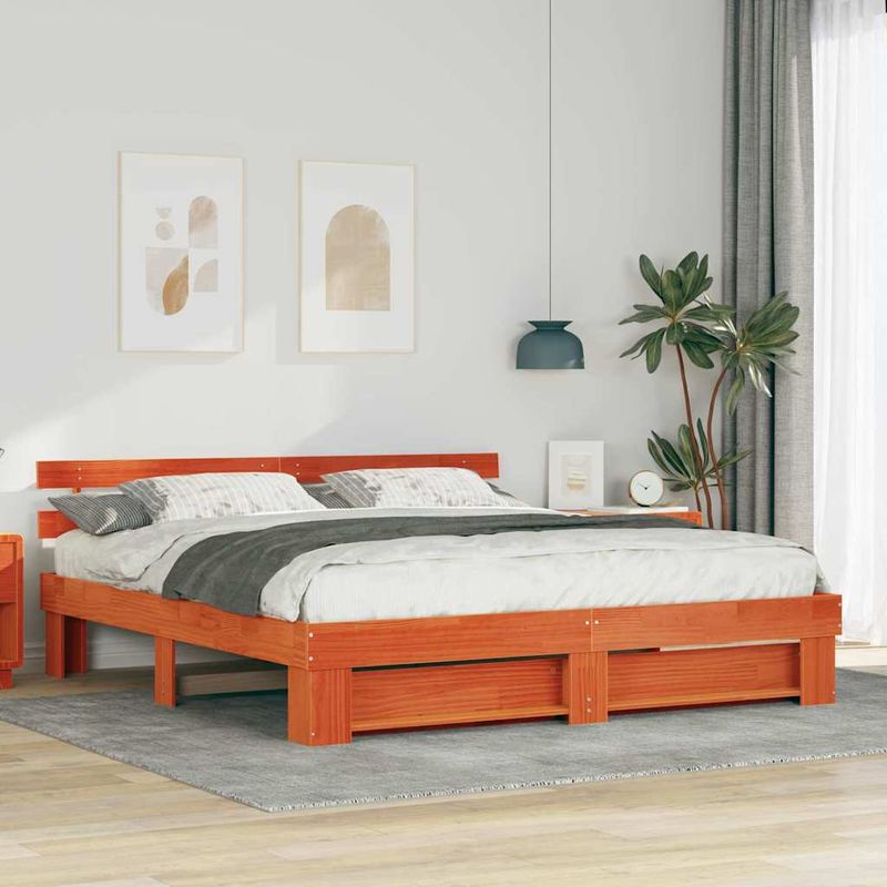 Casa si Gradina - Mobilier - Paturi si accesorii - Paturi - Cadru de pat cu headboard Maro 200 x 200 cm Lemn masiv de pin - Infinity.ro