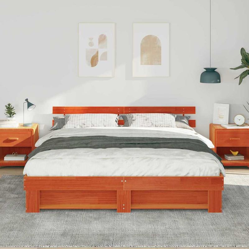 Casa si Gradina - Mobilier - Paturi si accesorii - Paturi - Cadru de pat cu headboard Maro 200 x 200 cm Lemn masiv de pin - Infinity.ro