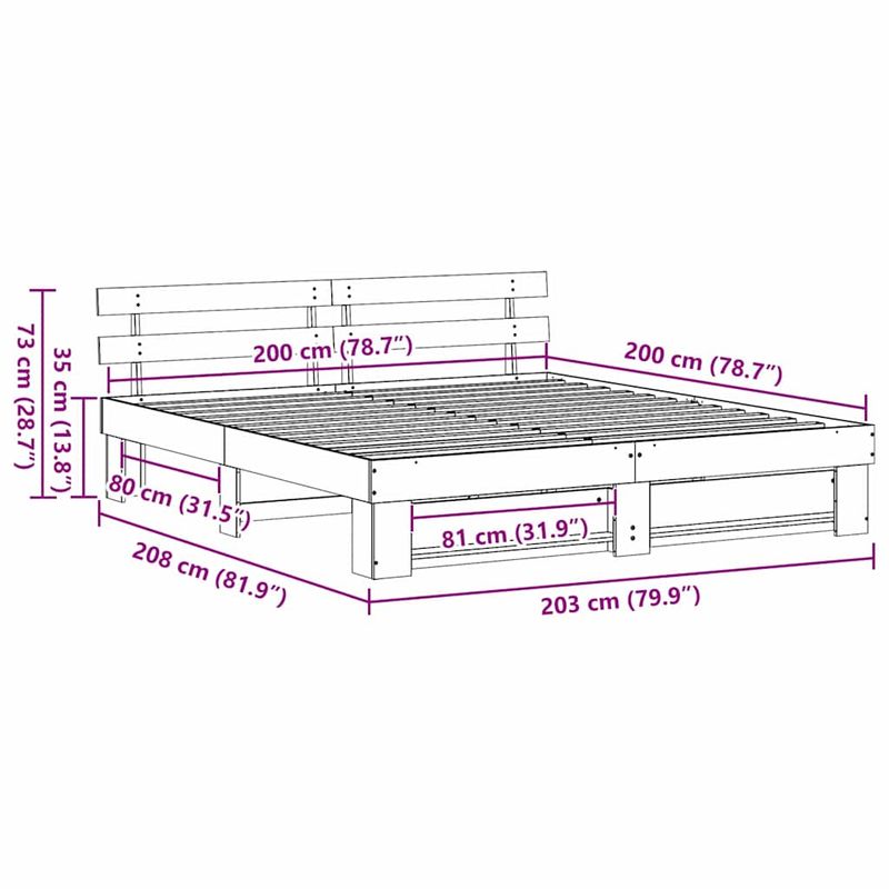 Casa si Gradina - Mobilier - Paturi si accesorii - Paturi - Cadru de pat cu headboard Maro 200 x 200 cm Lemn masiv de pin - Infinity.ro