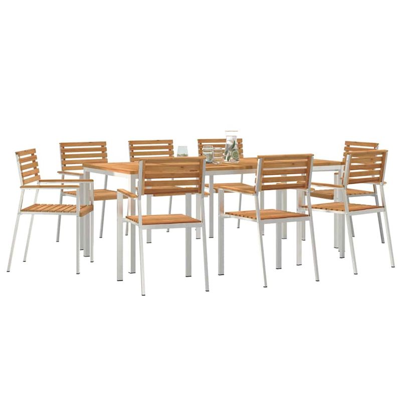 Casa si Gradina - Gradina si terasa - Mobilier exterior - Mese gradina - Set mese gradina 9 pcs Lemn de tec masiv si otel inoxidabil - Infinity.ro