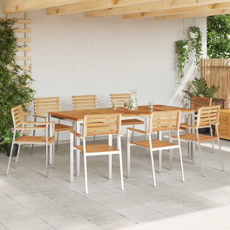Casa si Gradina - Gradina si terasa - Mobilier exterior - Mese gradina - Set mese gradina 9 pcs Lemn de tec masiv si otel inoxidabil - Infinity.ro