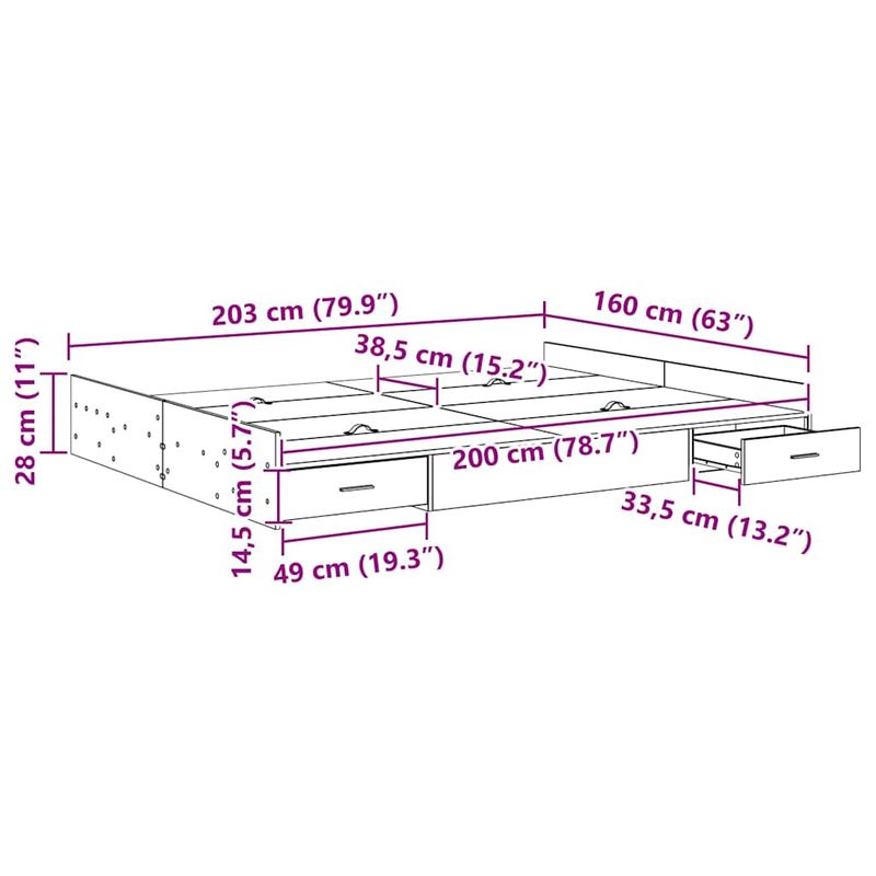 Casa si Gradina - Mobilier - Paturi si accesorii - Paturi - Cadru de pat cu depozitare cu sertar cu headboard sonoma gri 160 x 200 cm - Infinity.ro