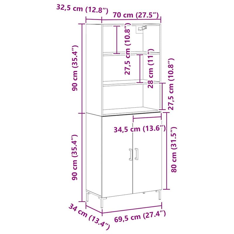Casa si Gradina - Mobilier - Comode si corpuri - Comode - bufet  Stejar Negru 69.5x34x180 cm Lemn Prelucrat - Infinity.ro