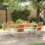 Casa si Gradina - Gradina si terasa - Mobilier exterior - Mese gradina - Set de Masa pentru Gradina , 7 Piese, din Lemn Masiv de Acacia si Otel Inoxidabil - Infinity.ro