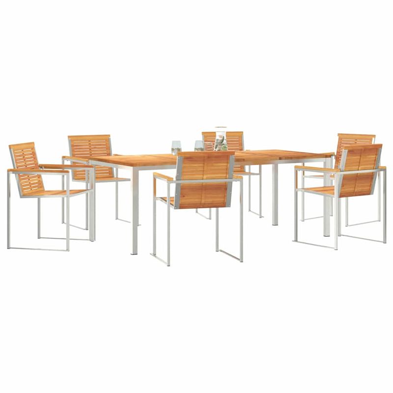 Casa si Gradina - Gradina si terasa - Mobilier exterior - Mese gradina - Set de Masa pentru Gradina , 7 Piese, din Lemn Masiv de Acacia si Otel Inoxidabil - Infinity.ro