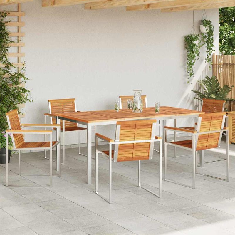 Casa si Gradina - Gradina si terasa - Mobilier exterior - Mese gradina - Set de Masa pentru Gradina , 7 Piese, din Lemn Masiv de Acacia si Otel Inoxidabil - Infinity.ro