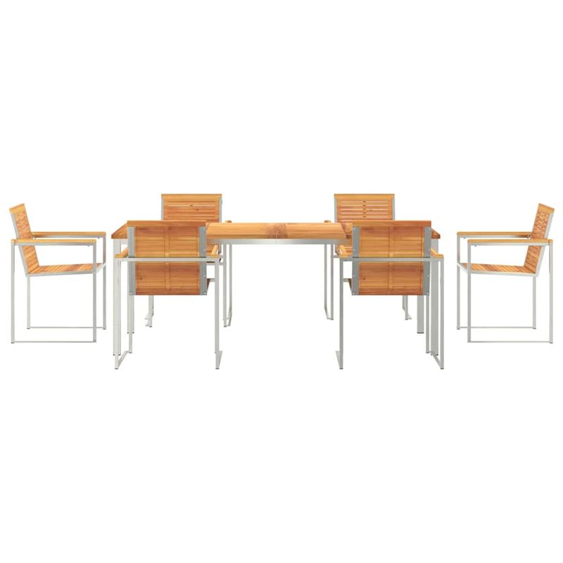 Casa si Gradina - Gradina si terasa - Mobilier exterior - Mese gradina - Set de Masa pentru Gradina , 7 Piese, din Lemn Masiv de Acacia si Otel Inoxidabil - Infinity.ro