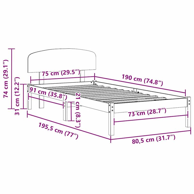 Casa si Gradina - Mobilier - Paturi si accesorii - Paturi - Cadru de pat cu tablie 75x190 cm din lemn masiv de pin - Infinity.ro