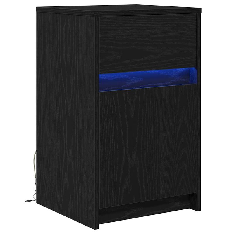 Casa si Gradina - Mobilier - Comode si corpuri - Noptiere - Noptiera LED cu sertar Stejar negru 38 x 34 x 61 cm PAL - Infinity.ro