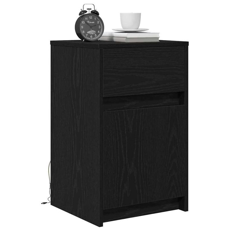 Casa si Gradina - Mobilier - Comode si corpuri - Noptiere - Noptiera LED cu sertar Stejar negru 38 x 34 x 61 cm PAL - Infinity.ro