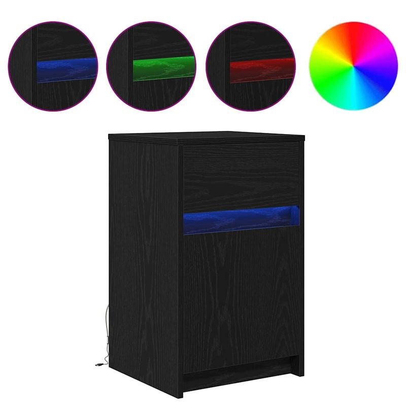 Casa si Gradina - Mobilier - Comode si corpuri - Noptiere - Noptiera LED cu sertar Stejar negru 38 x 34 x 61 cm PAL - Infinity.ro