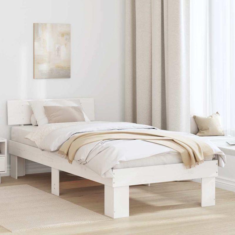 Casa si Gradina - Mobilier - Paturi si accesorii - Paturi - Cadru de pat cu headboard Alb 75 x 190 cm Lemn de brad solid - Infinity.ro