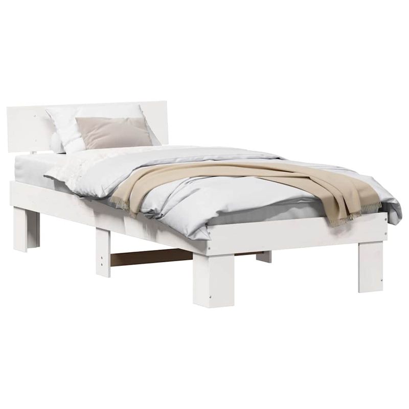 Casa si Gradina - Mobilier - Paturi si accesorii - Paturi - Cadru de pat cu headboard Alb 75 x 190 cm Lemn de brad solid - Infinity.ro