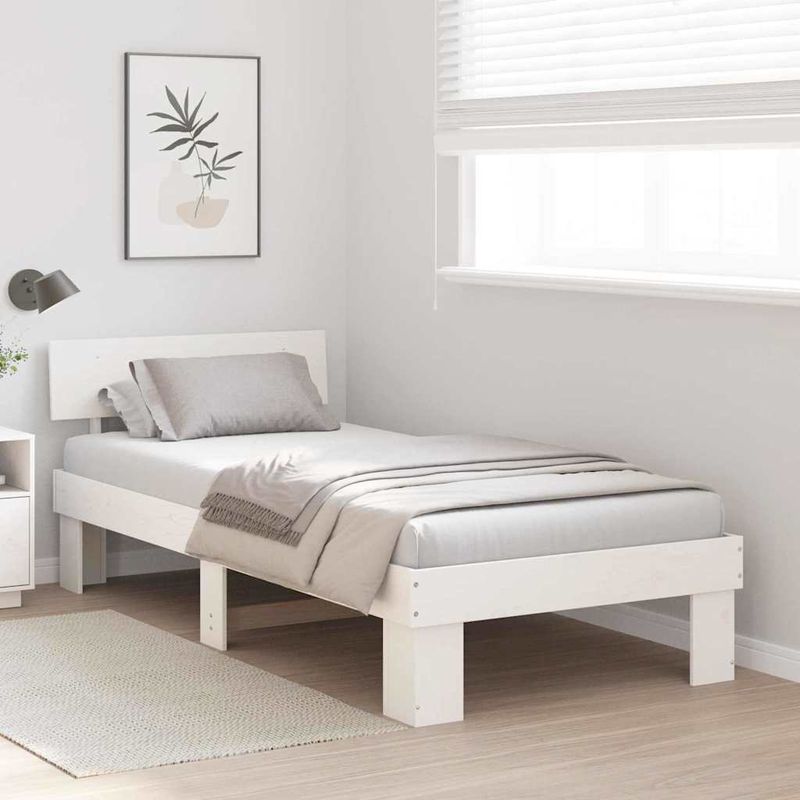 Casa si Gradina - Mobilier - Paturi si accesorii - Paturi - Cadru de pat cu headboard Alb 75 x 190 cm Lemn de brad solid - Infinity.ro