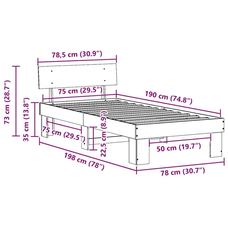 Casa si Gradina - Mobilier - Paturi si accesorii - Paturi - Cadru de pat cu headboard Alb 75 x 190 cm Lemn de brad solid - Infinity.ro