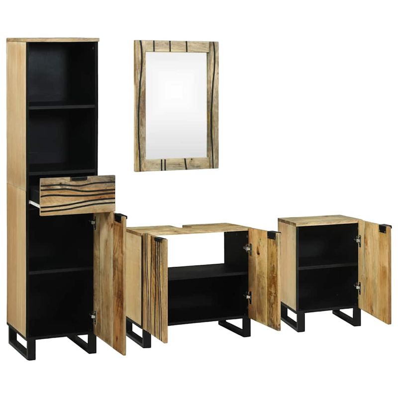 Casa si Gradina - Mobilier - Seturi de mobilier - Seturi baie - Set de mobilier pentru baie cu sertar cu raft cu depozitare cu usa cu oglinda 4 pcs Maro mare - Infinity.ro