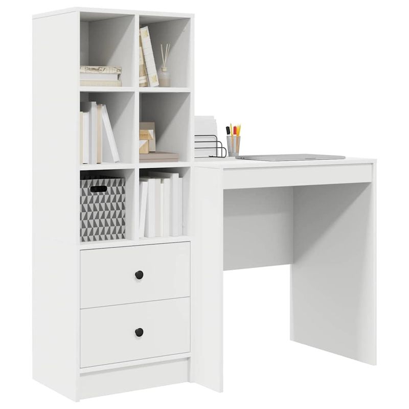 Casa si Gradina - Mobilier - Mese si birouri - Birouri - Birou cu Stocare Alb Lemn Ingineresc - Infinity.ro