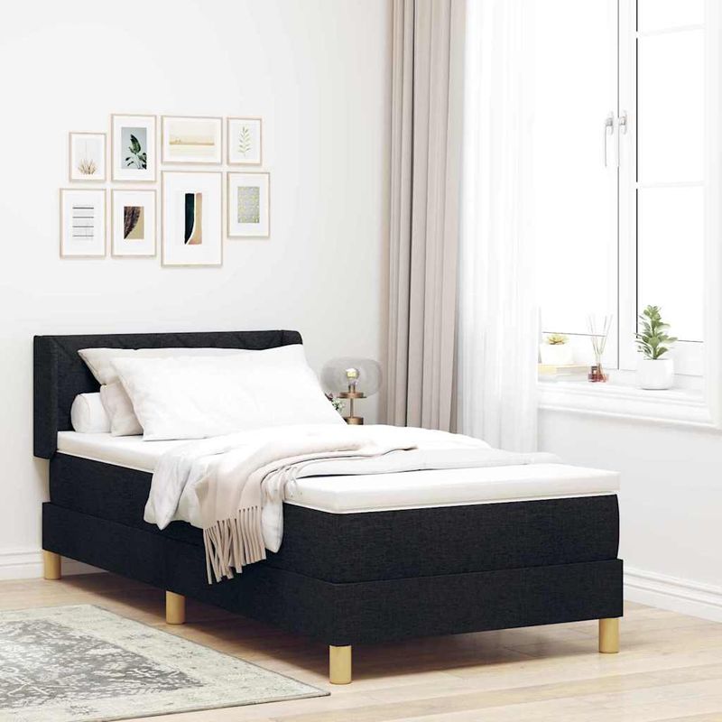 Casa si Gradina - Mobilier - Paturi si accesorii - Paturi - Pat cu arcuri Geometric cu headboard Manual Negru 100 x 200 cm lemn - Infinity.ro