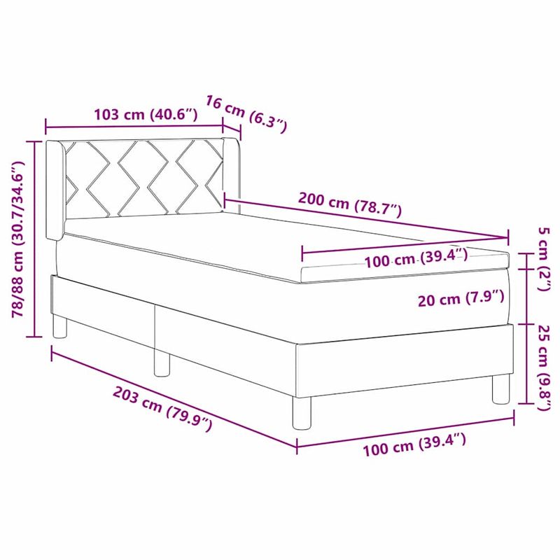 Casa si Gradina - Mobilier - Paturi si accesorii - Paturi - Pat cu arcuri Geometric cu headboard Manual Negru 100 x 200 cm lemn - Infinity.ro