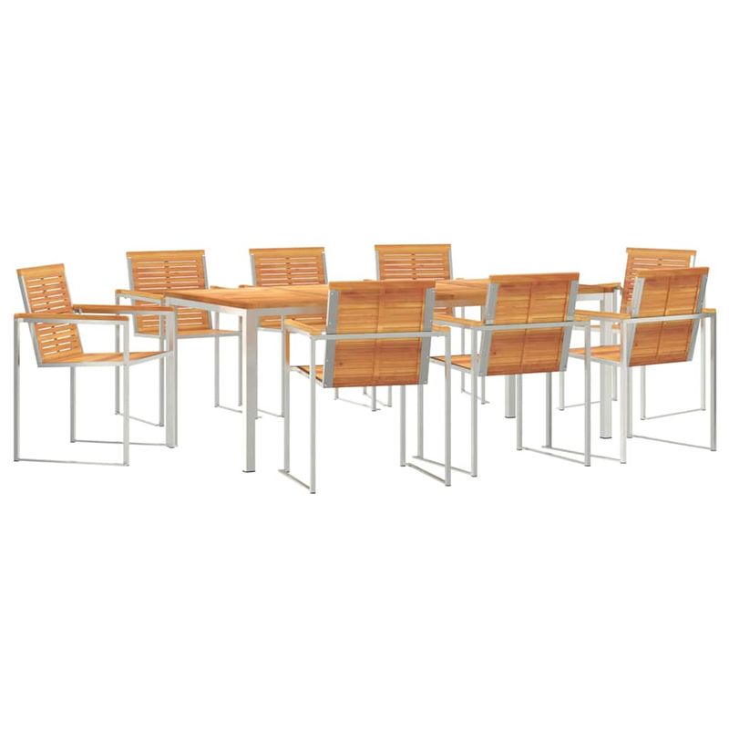 Casa si Gradina - Gradina si terasa - Mobilier exterior - Mese gradina - Set de dining pentru gradina cu 9 piese, masa din lemn masiv de acacia si otel inoxidabil - Infinity.ro
