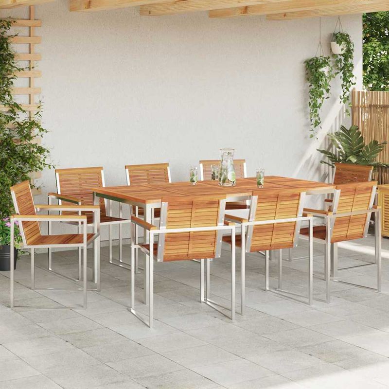 Casa si Gradina - Gradina si terasa - Mobilier exterior - Mese gradina - Set de dining pentru gradina cu 9 piese, masa din lemn masiv de acacia si otel inoxidabil - Infinity.ro
