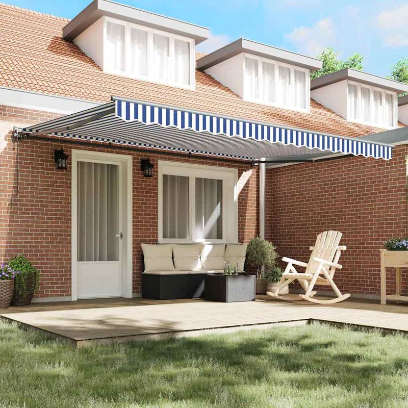 Casa si Gradina - Gradina si terasa - Umbrele si pavilioane - Pavilioane - Cortina Retractabila Manual Albastru si Alb 450x300 cm - Infinity.ro
