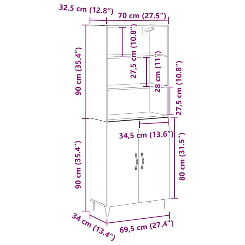 Casa si Gradina - Mobilier - Comode si corpuri - Comode - Bufet Stejar Negru 69.5x34x180 cm Lemn tehnic - Infinity.ro