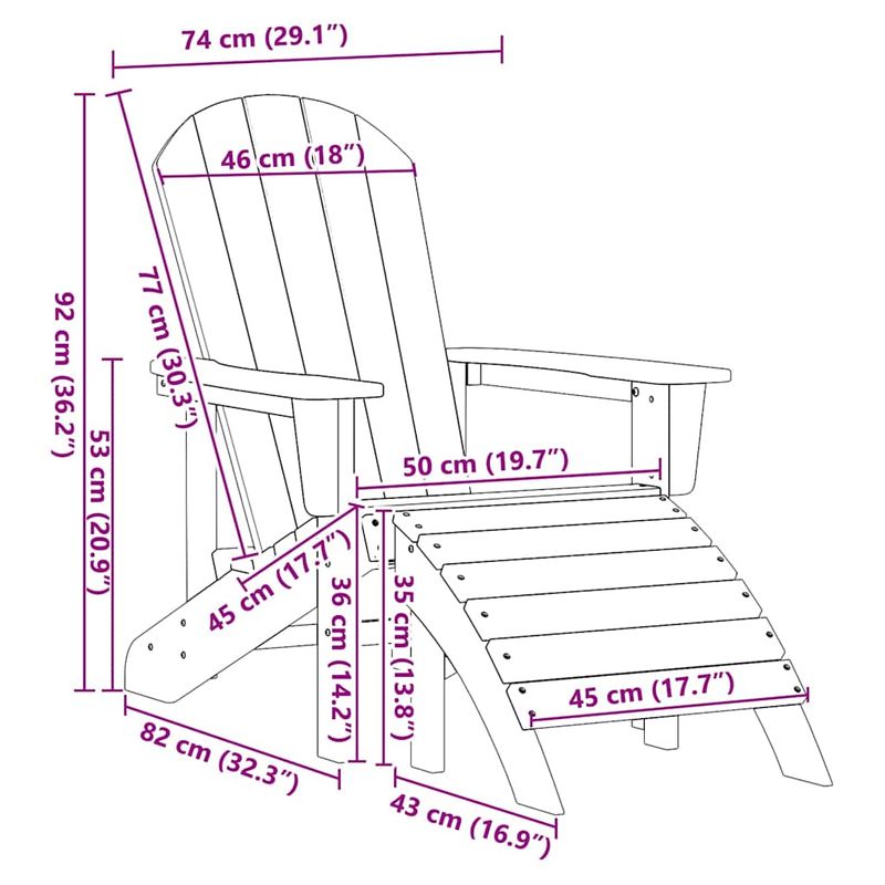 Casa si Gradina - Gradina si terasa - Mobilier exterior - Scaune si sezlonguri gradina - scaune Adirondack  cu suport pentru picioare 2 pcs alb HDPE - Infinity.ro