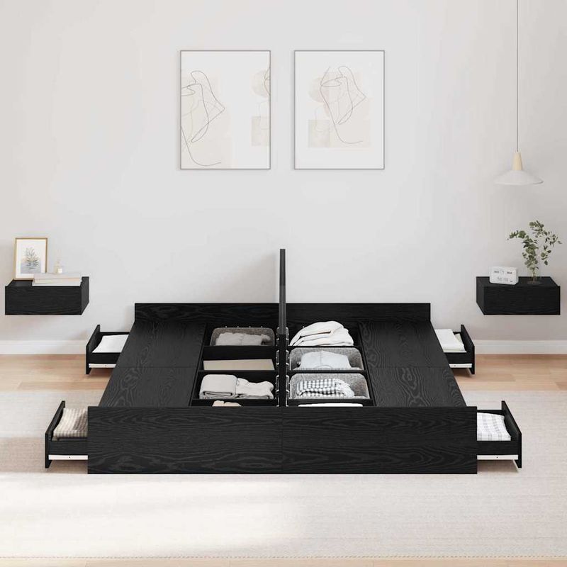 Casa si Gradina - Mobilier - Paturi si accesorii - Paturi - Cadru de pat cu depozitare cu sertar Stejar negru 140 x 190 cm - Infinity.ro