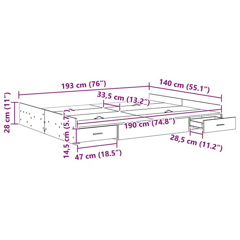 Casa si Gradina - Mobilier - Paturi si accesorii - Paturi - Cadru de pat cu depozitare cu sertar Stejar negru 140 x 190 cm - Infinity.ro