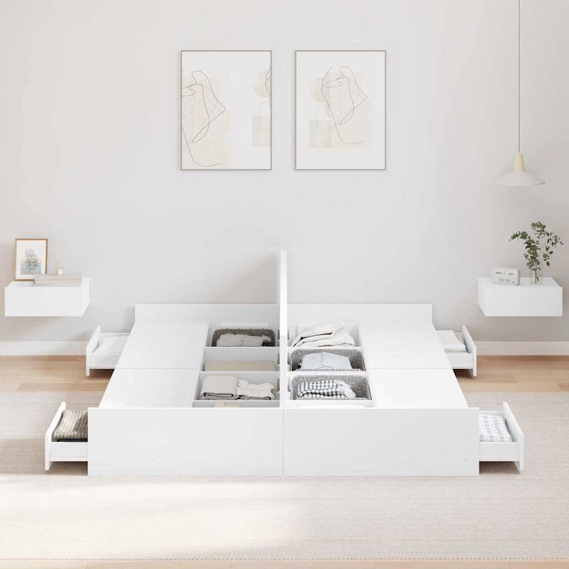 Casa si Gradina - Mobilier - Paturi si accesorii - Paturi - Cadru de pat cu depozitare cu sertar cu headboard cu depozitare Alb 140 x 200 cm - Infinity.ro