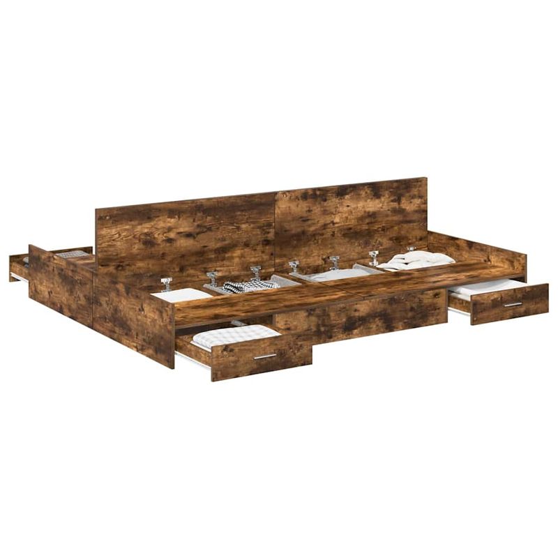 Casa si Gradina - Mobilier - Paturi si accesorii - Paturi - Cadru de pat cu depozitare Stejar afumat 135 x 190 cm Lemn - Infinity.ro