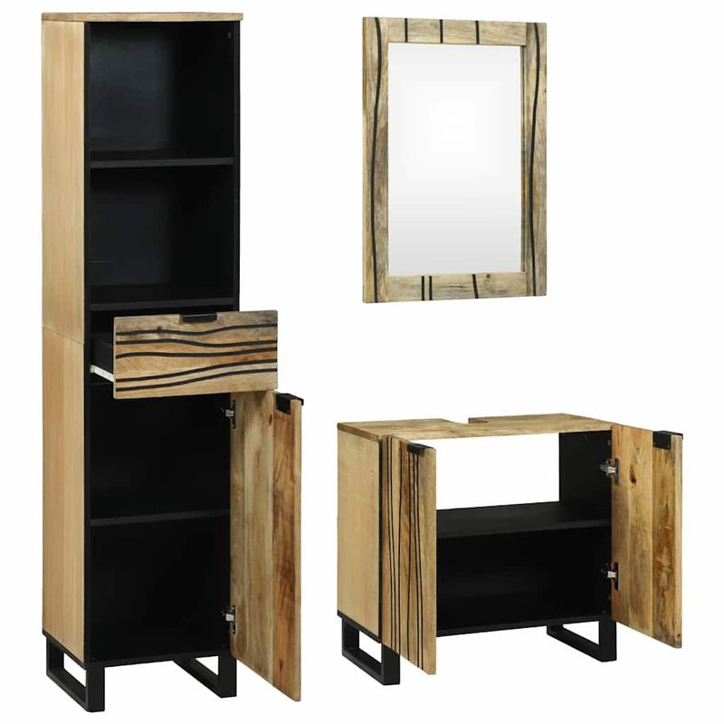 Casa si Gradina - Mobilier - Seturi de mobilier - Seturi baie - Set de mobilier pentru baie cu sertar cu raft cu depozitare cu usa cu oglinda 3 pcs Maro Inalt - Infinity.ro