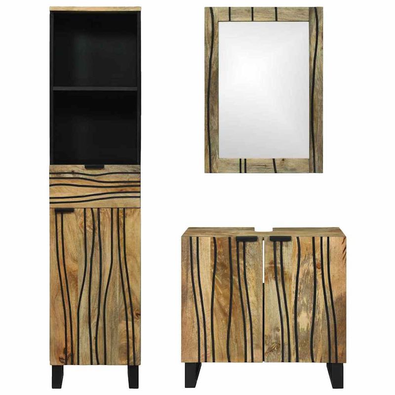 Casa si Gradina - Mobilier - Seturi de mobilier - Seturi baie - Set de mobilier pentru baie cu sertar cu raft cu depozitare cu usa cu oglinda 3 pcs Maro Inalt - Infinity.ro