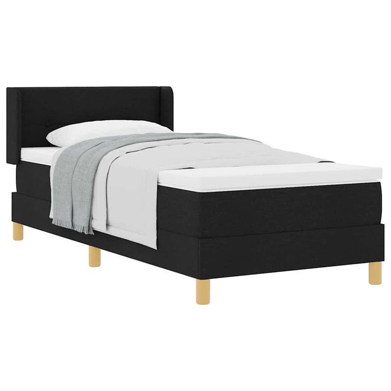Casa si Gradina - Mobilier - Paturi si accesorii - Paturi - Pat cu arcuri cu headboard Manual Negru si Alb 90 x 200 cm tesatura - Infinity.ro