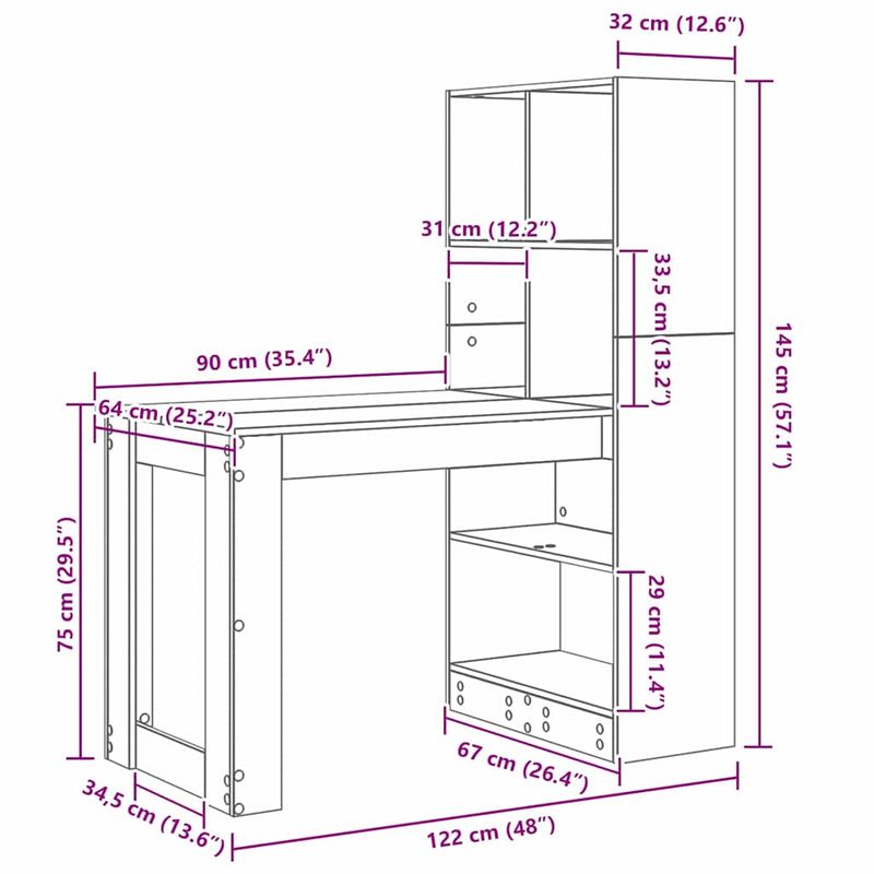 Casa si Gradina - Mobilier - Mese si birouri - Birouri - Birou cu raft cu depozitare Gri din beton 122 x 67 x 145 cm - Infinity.ro