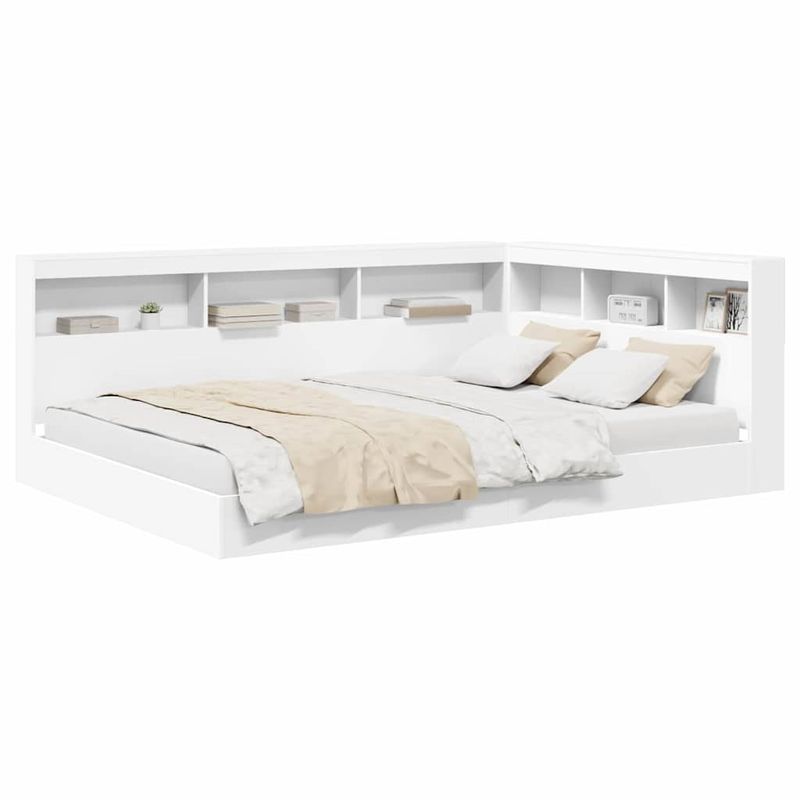 Casa si Gradina - Mobilier - Paturi si accesorii - Paturi - Pat cu biblioteca cu raft 2 pcs Alb 140 x 200 cm Lemn compozit - Infinity.ro