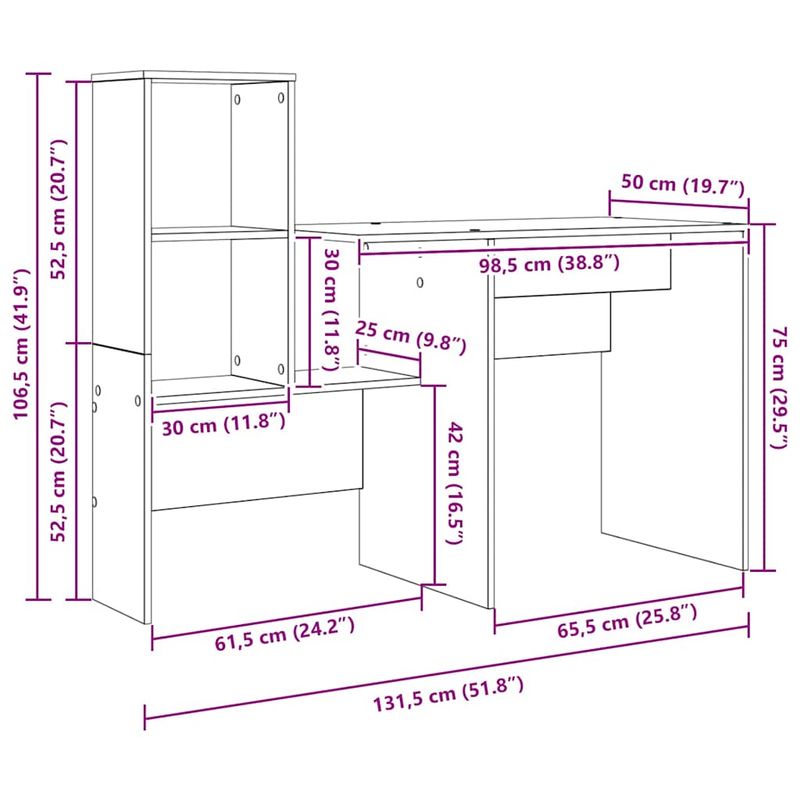 Casa si Gradina - Mobilier - Mese si birouri - Birouri - Birou stejar artizanal 131.5 x 50 x 106.5 cm Lemn compozit - Infinity.ro