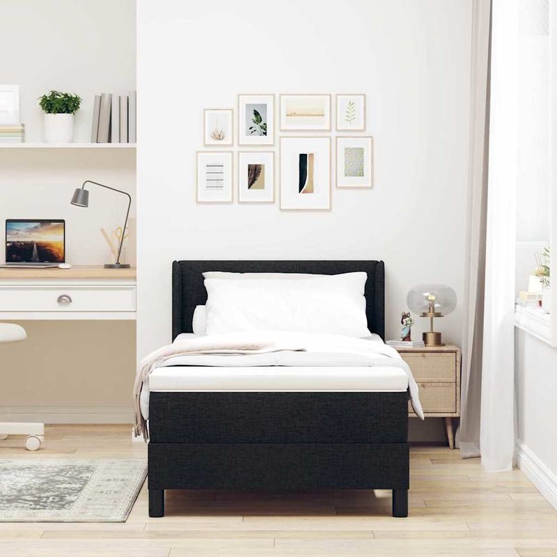 Casa si Gradina - Mobilier - Paturi si accesorii - Paturi - Pat cu arcuri cu headboard Negru 100 x 200 cm Tesatura si Spuma - Infinity.ro