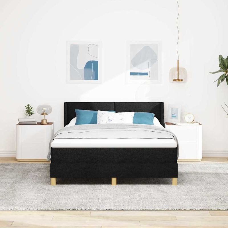 Casa si Gradina - Mobilier - Paturi si accesorii - Paturi - Pat cu arcuri cu headboard Manual Negru 160 x 200 cm Tapiterie - Infinity.ro