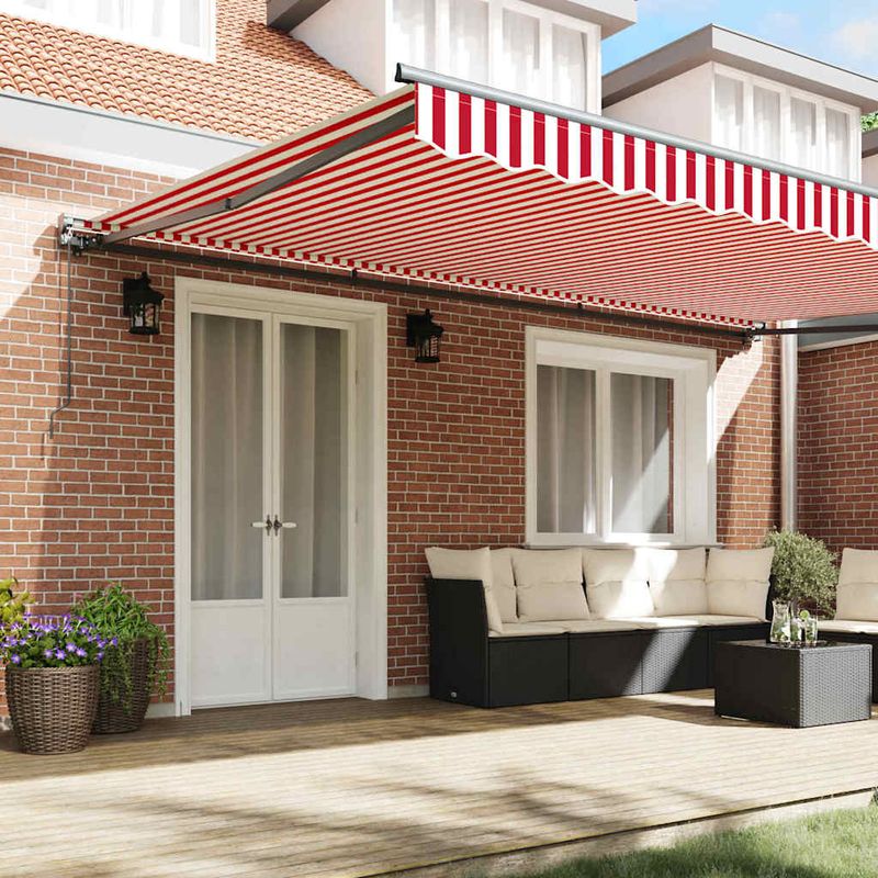 Casa si Gradina - Gradina si terasa - Umbrele si pavilioane - Pavilioane - Cortina Retractabila Manual Stripe Rosu si Alb 500x300 cm - Infinity.ro